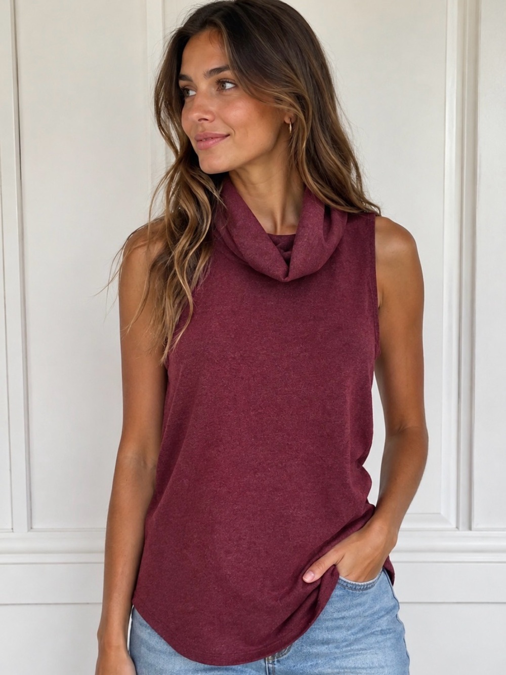 Bobi NWT Sleeveless Cowl Neck Sweater - Wine